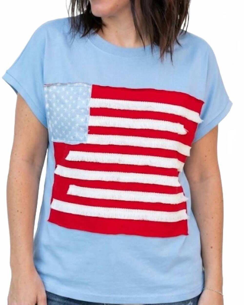 NEW AAPPARELLA vintage americana fringe top in blue multi